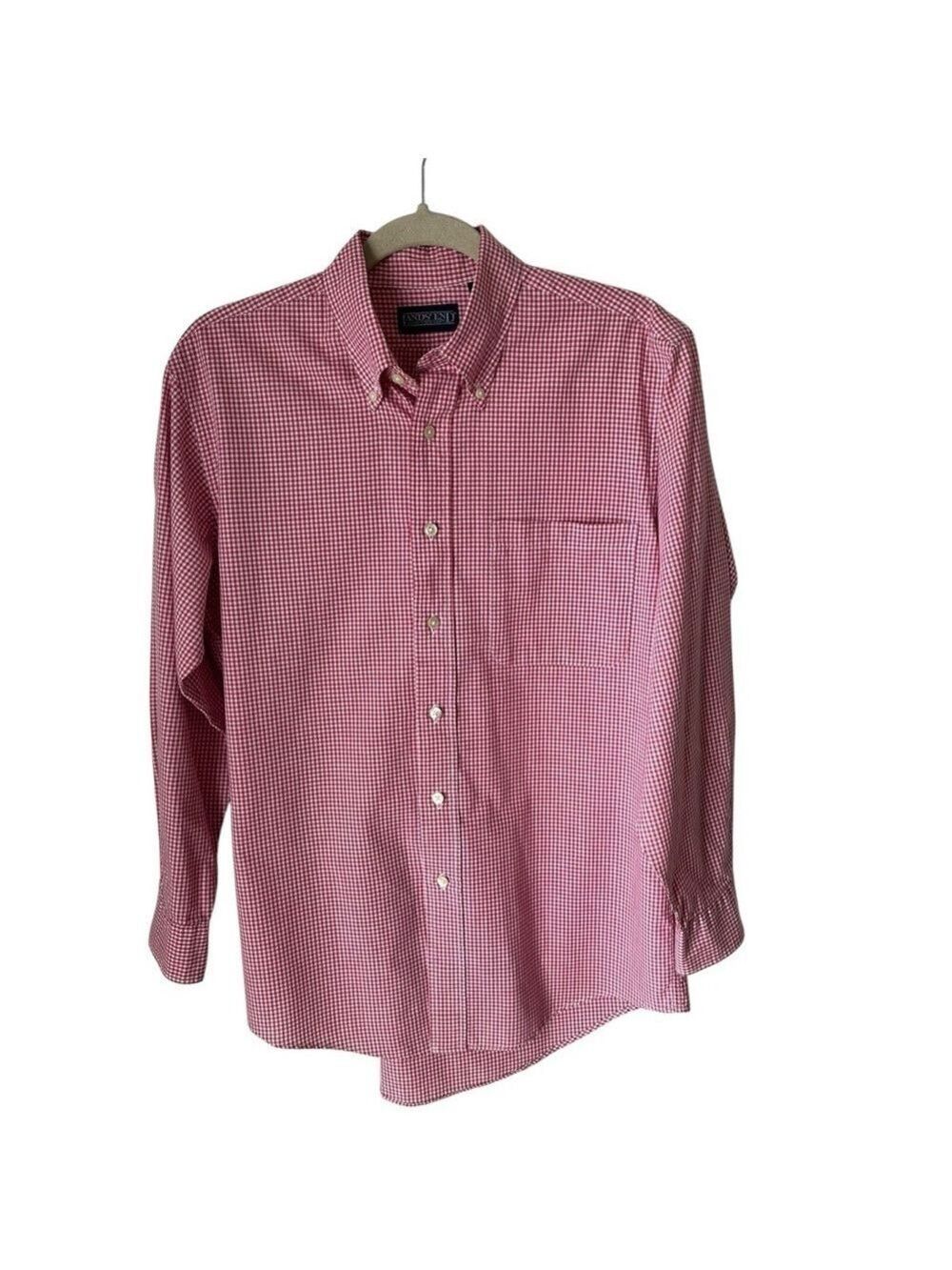 Lands End Men’s Long Sleeve Button Down Red & White Checkered Shirt Size 15 1/2